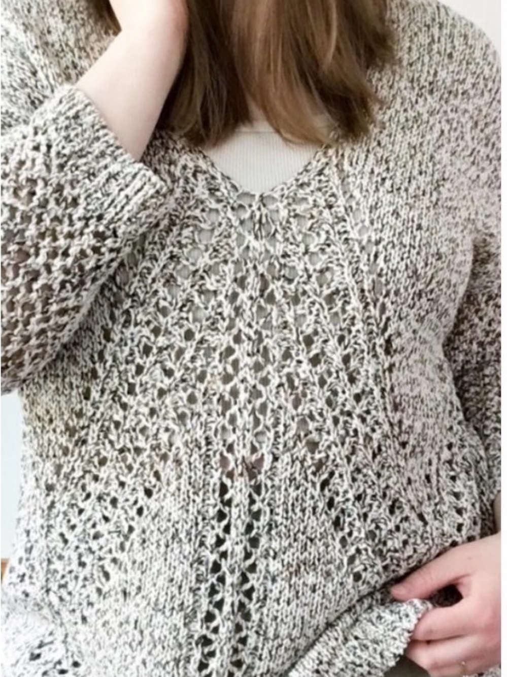 J. Jill Marled Open-Weave Chunky V-Neck Sweater.
